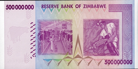 Банкнота в 500 миллионов долларов Зимбабве